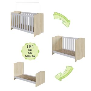 Multiporpose Crib 3 in 1 Encanto Line - OAK Araguaia with White