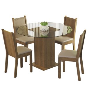 DEBORA ROUND DINING TABLE GLASS TOP 5324 - RUSTIC