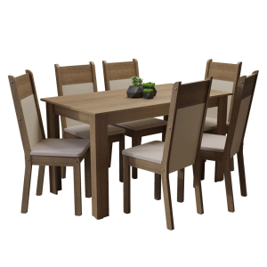 MEDELIN DINING TABLE WITH WOODEN TOP WITH 6 CHAIRS